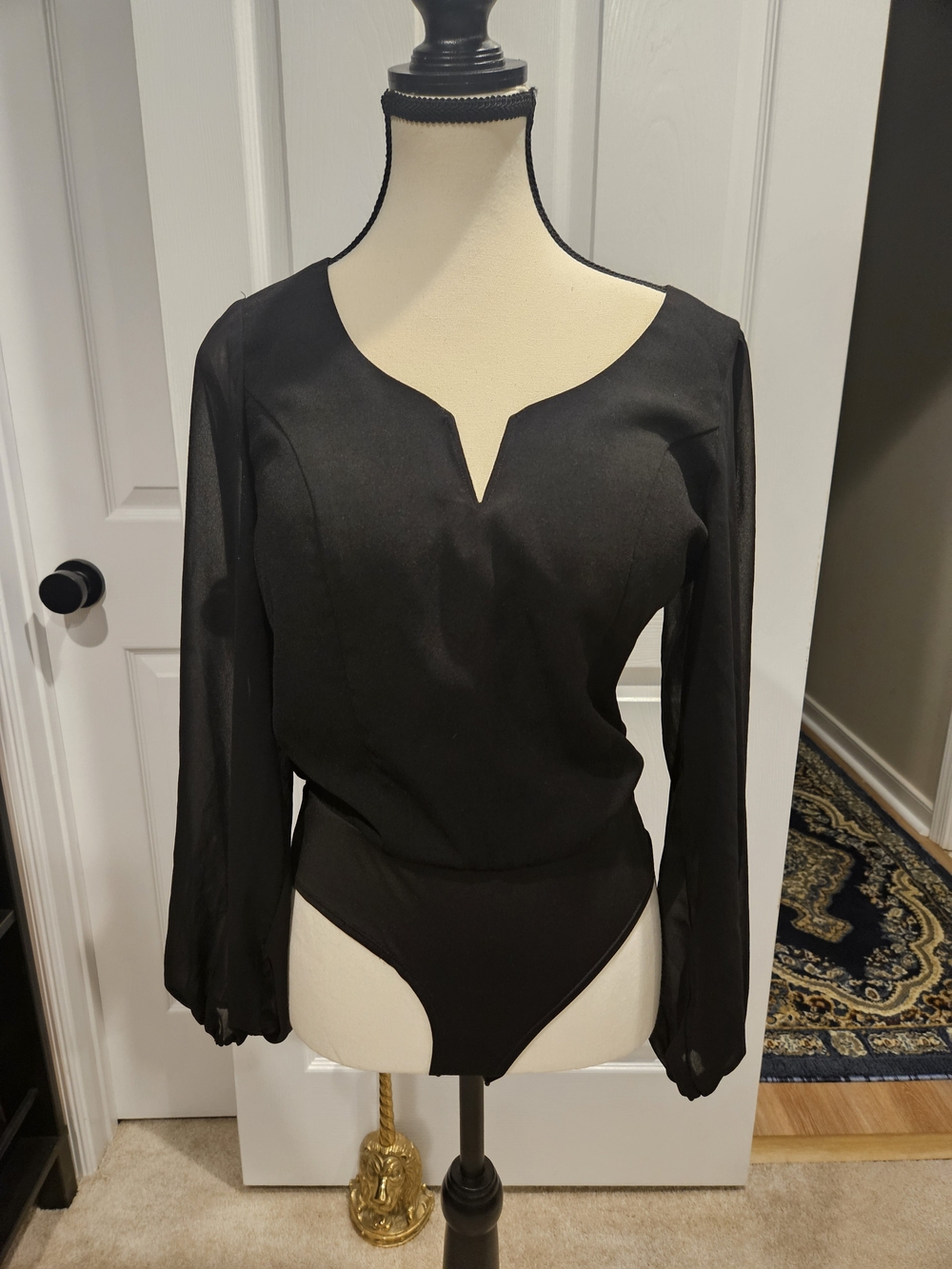 Pink Lily Black Long-Sleeve Notch V-Neck Bodysuit